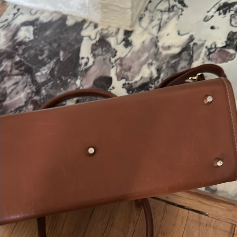 Vintage 90s Guess Brown Pebble Leather Double Handle Large Shoulder Bag Purse - Picture 6 of 7